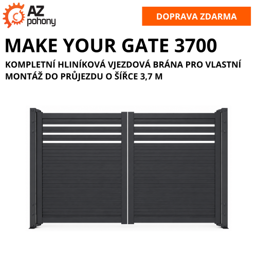 MAKE YOUR GATE 3700 - Kompletní hliníková vjezdová brána pro vlastní montáž do průjezdu o šířce 3,7m
